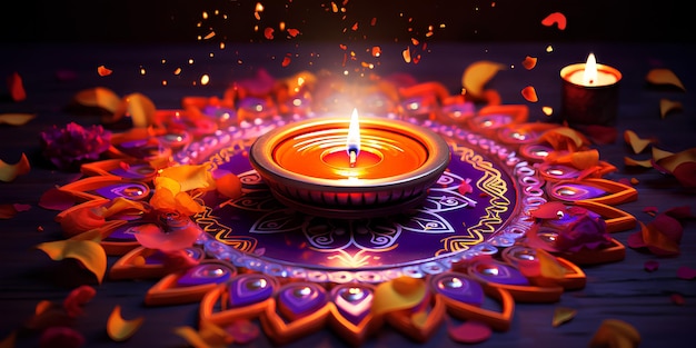 Happy Diwali rangoli with Diya