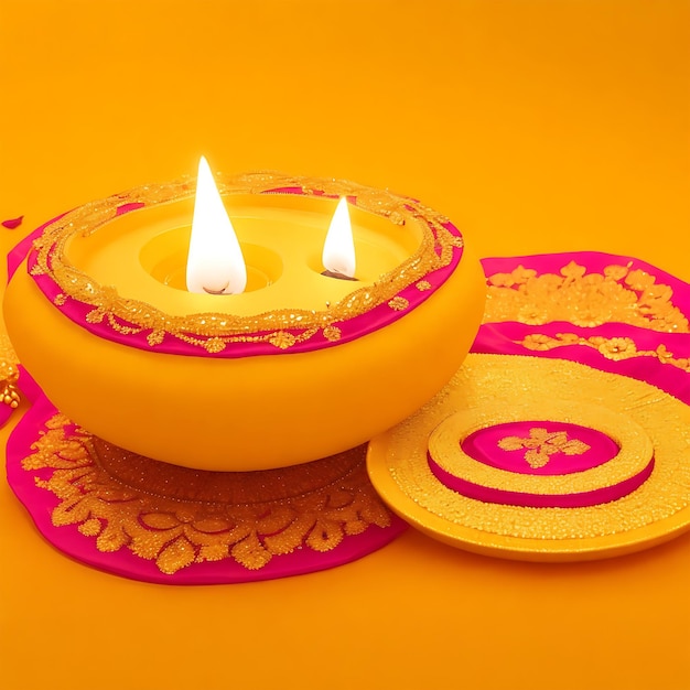 Happy diwali yellow background with decorative diya