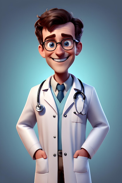 Photo a happy doctor character in 3d cartoon style