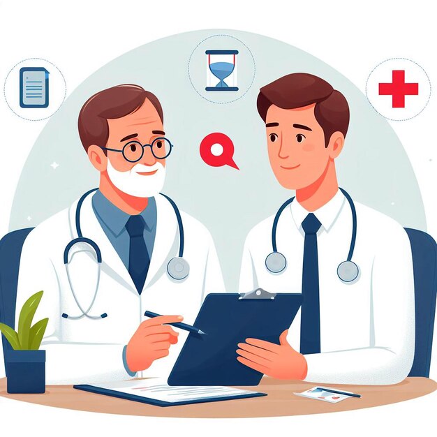 Photo happy doctor daydoctor and patient flat style vector illustration