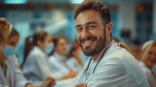 A happy doctor among a group of doctor smiling a fresher new in this sector concept Generative AI