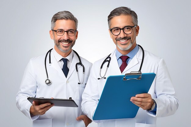 Happy doctor holding a clipboard