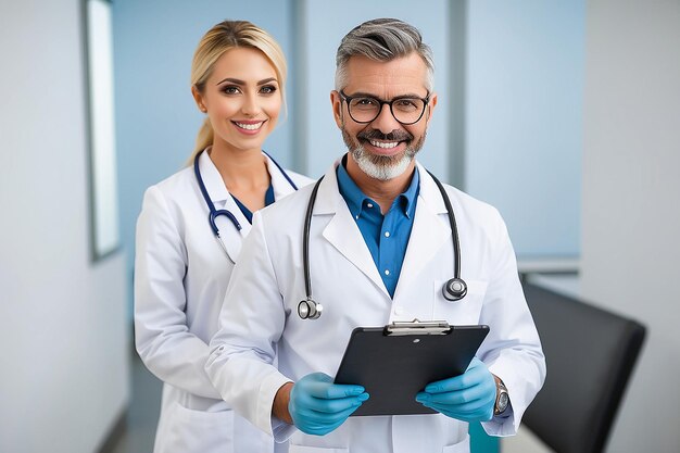 Happy doctor holding a clipboard