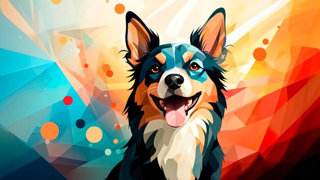 A Happy dog on abstract polygonal background Joyful canine Digital Art and Pet Concept