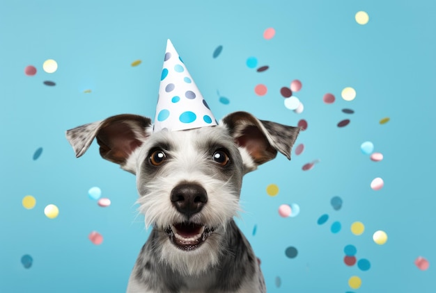 写真 誕生日のパーティーで幸せな犬 高品質の写真