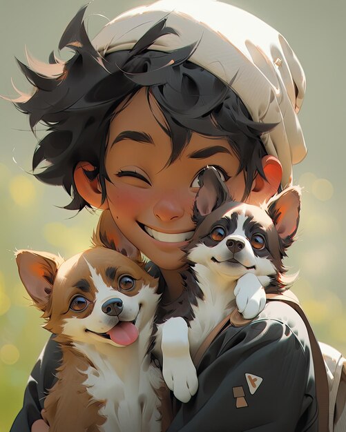 happy dog and boy