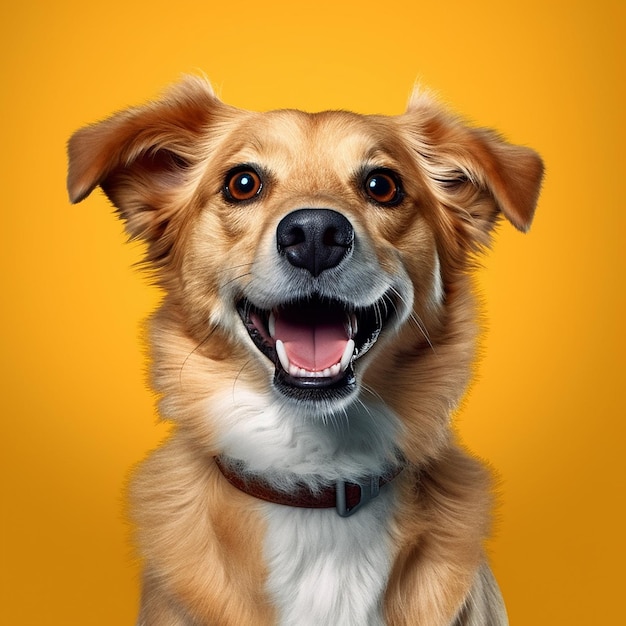 Happy dog breed on cream color background generative ai