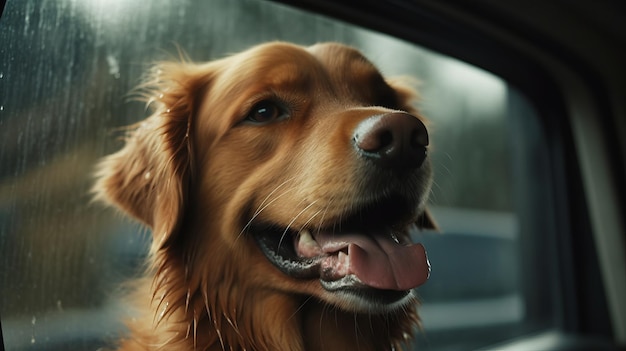 車の窓にいる幸せな犬の写実的なアル生成