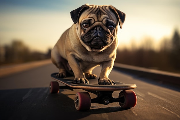 Happy dog is sitting on a skateboard Generative AI