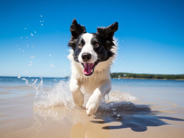 Happy dog playing on the beach