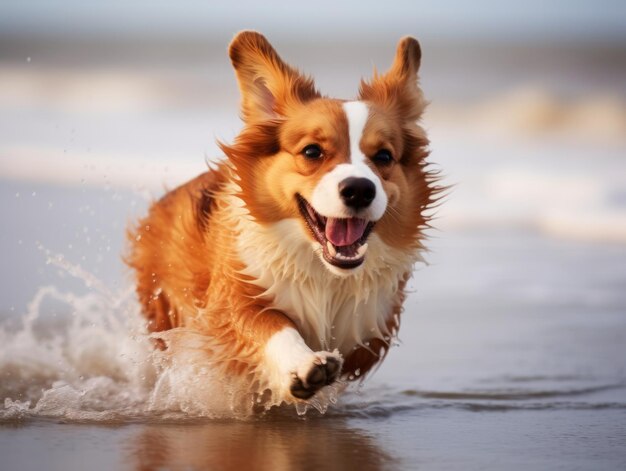 写真 ビーチで遊ぶ幸せな犬