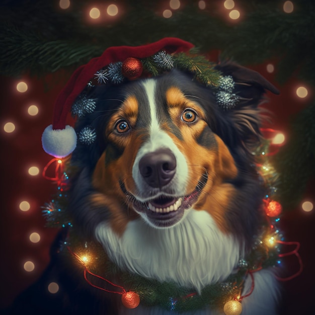 Happy dog portrait christmas illustration puppy