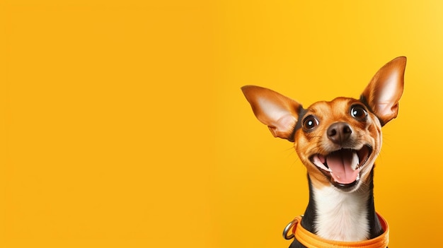 Happy dog portrait on isolated yellow background