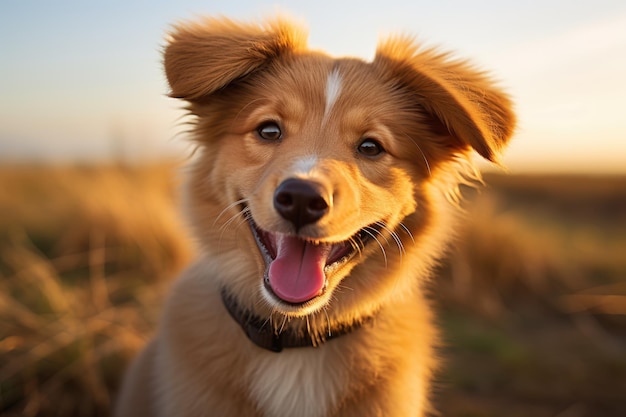 Счастливая собака улыбается.