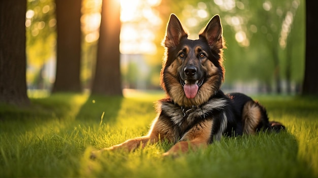 Happy dog in summer park cute adult pet