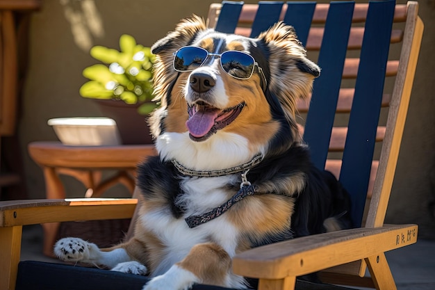 Happy Dog in Timeless Shades Relaxing Outdoors generative AI