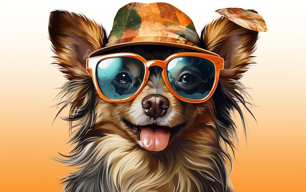 Happy dog wearing sunglasses on a white background Generative Ai