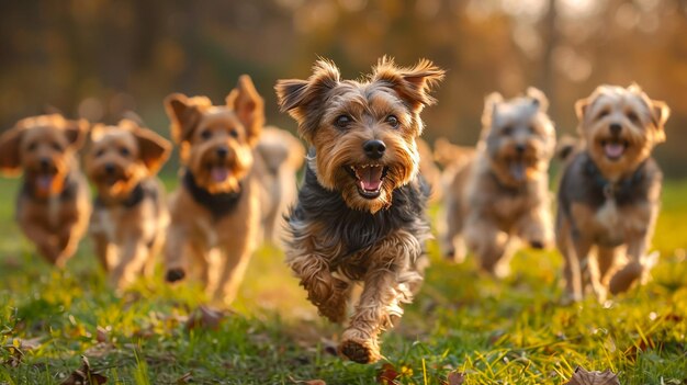 happy dogs running outdoors