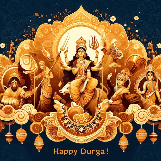 Photo happy durga puja festival greeting design background