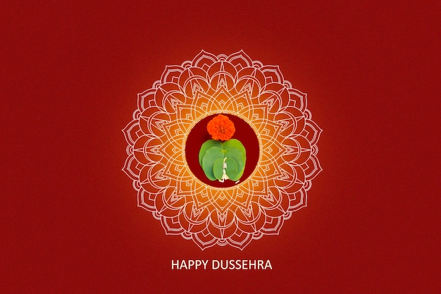 Поздравительная открытка Happy Dussehra, зеленый лист и рис, индийский фестиваль dussehra