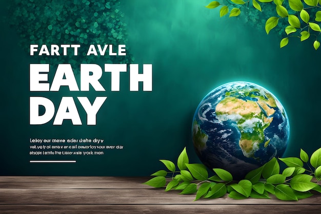 Happy earth day banner template with earth and leaves background