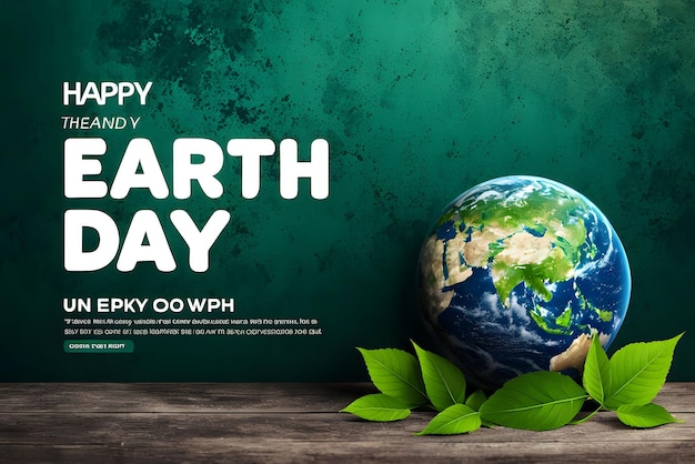 Happy earth day banner template with earth and leaves background