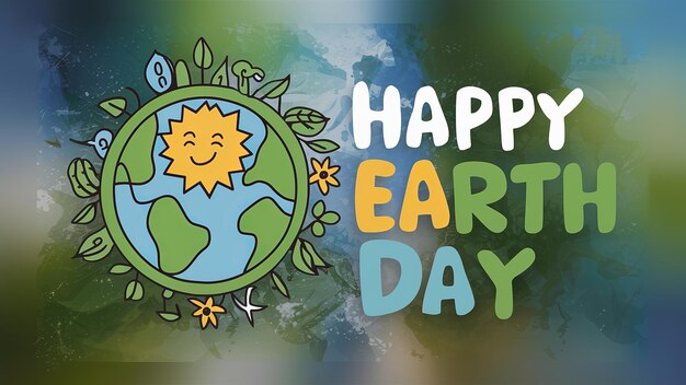 Happy Earth Day banner with creative text isolated on white background Generative ai