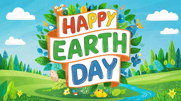 Happy Earth Day banner with creative text isolated on white background Generative ai