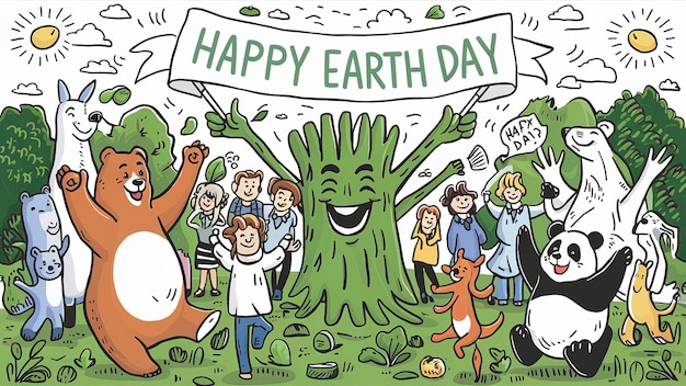 Photo happy earth day banner with creative text isolated on white background generative ai