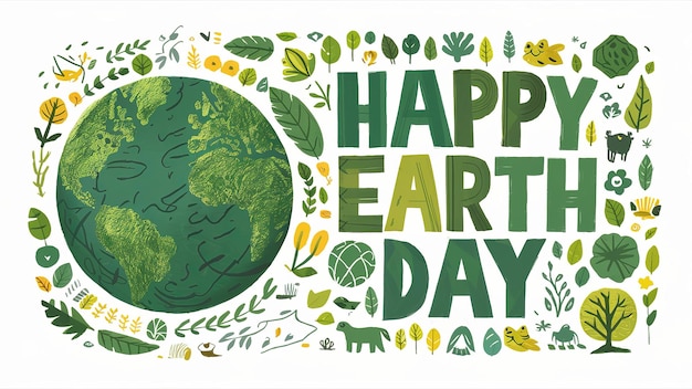 Happy Earth Day banner with creative text isolated on white background Generative ai