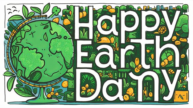 Photo happy earth day banner with creative text isolated on white background generative ai