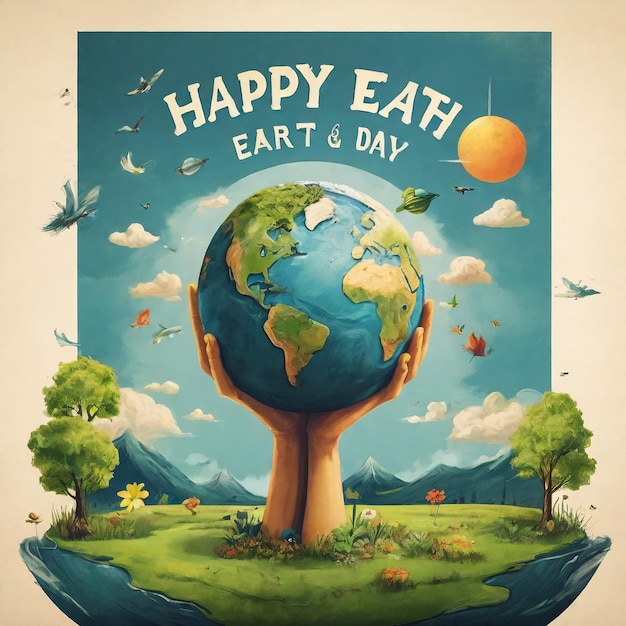 Happy Earth Day Vector eco illustratie voor sociale poster banner of kaart op het thema van het redden van de planeet Maak elke dag aarde dag