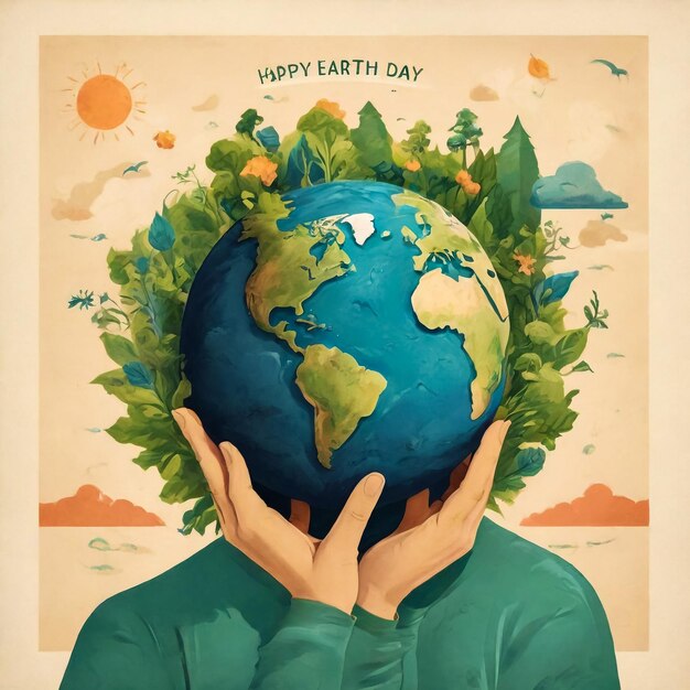 Happy Earth Day Vector eco illustration for social poster banner or card on the theme of saving the planet Make everyday earth day