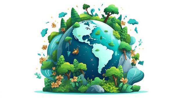 Иллюстрация Happy Earth Dayeco для социального баннера на тему красивого спасения планеты