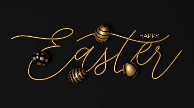 Photo happy easter 3d gold lettering inscription easter decorative calligraphy