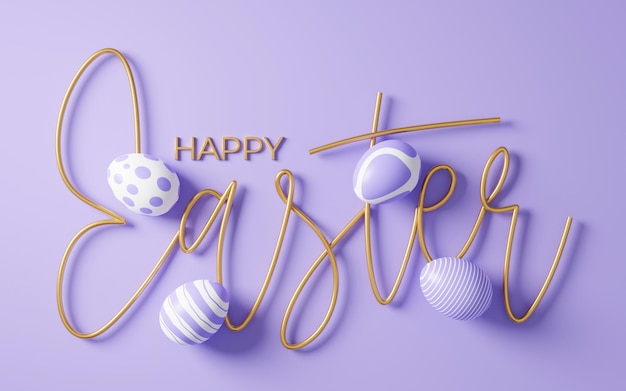 Photo happy easter 3d gold lettering inscription easter decorative calligraphy