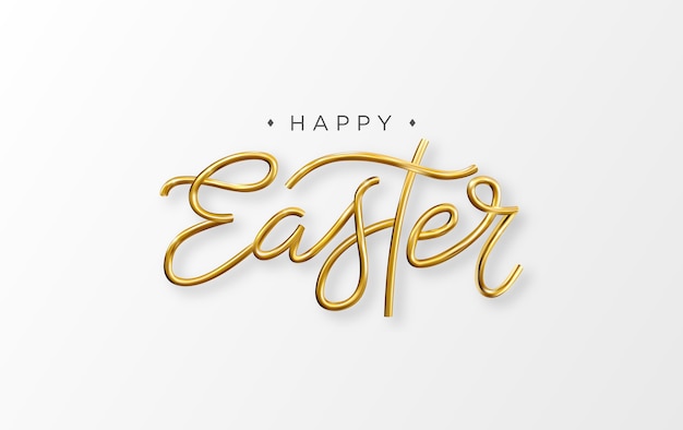 Happy Easter 3d golden lettering inscription Easter decorative gold calligraphy Vector