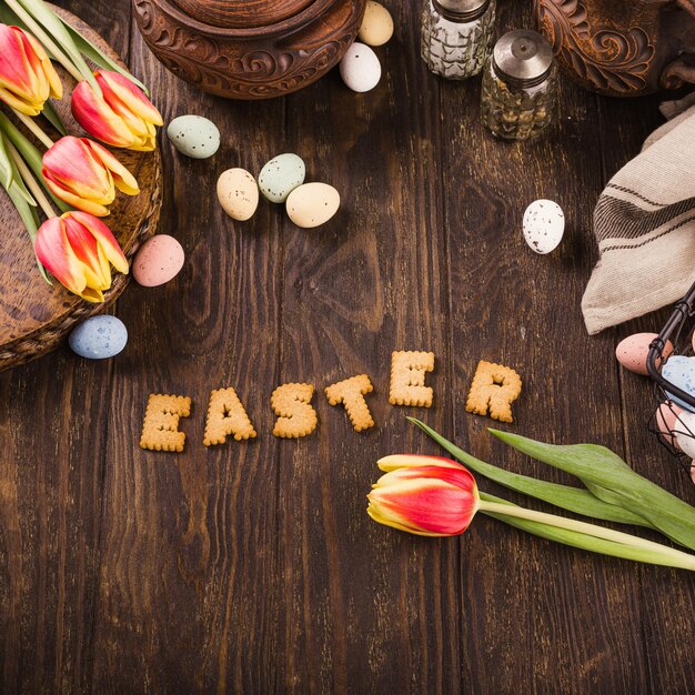 Photo happy easter background lettering from cookies