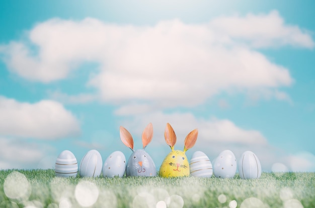 Happy easter background with eggs and bunny