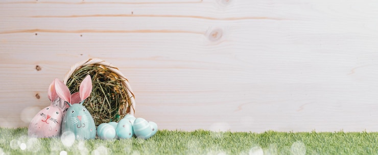 Photo happy easter background with eggs and bunny