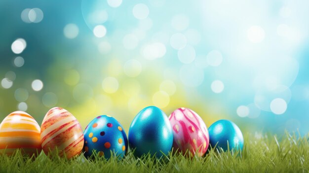 Happy easter background with realistic easter eggs i grass