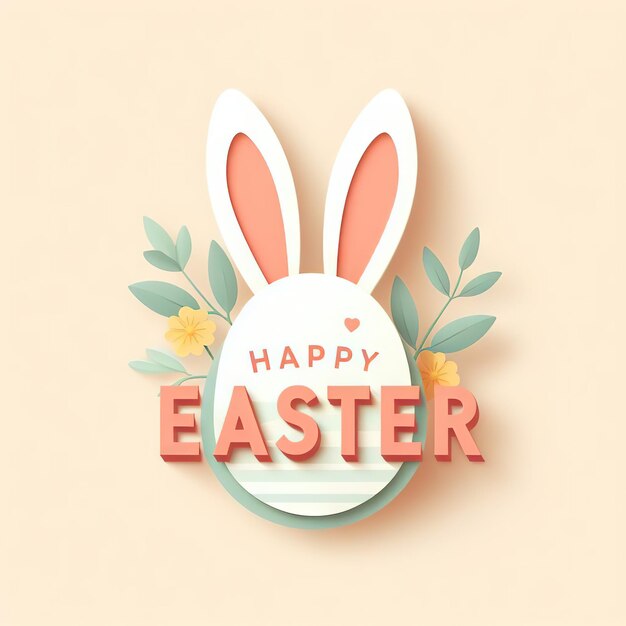 Happy easter banner poster greeting card fashionable easter design with bunny flowers eggs in pastel