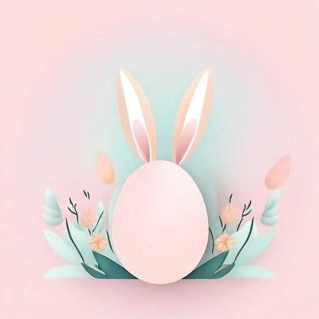 Happy easter banner poster greeting card fashionable easter design with bunny flowers eggs in pastel