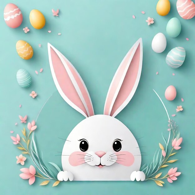 Happy easter banner poster greeting card fashionable easter design with bunny flowers eggs in pastel