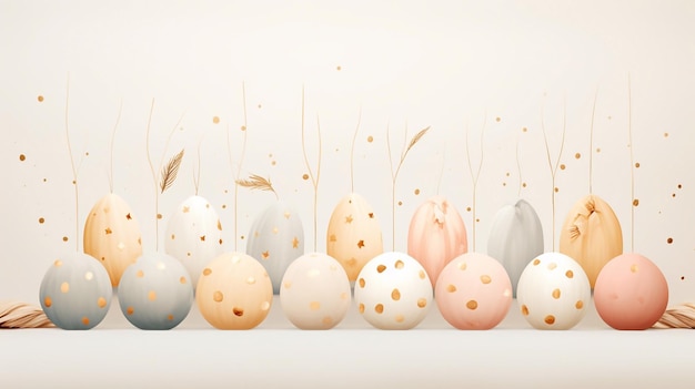 Happy Easter banner Trendy Easter design with hand drawn strokes and dots eggs in pastel colors