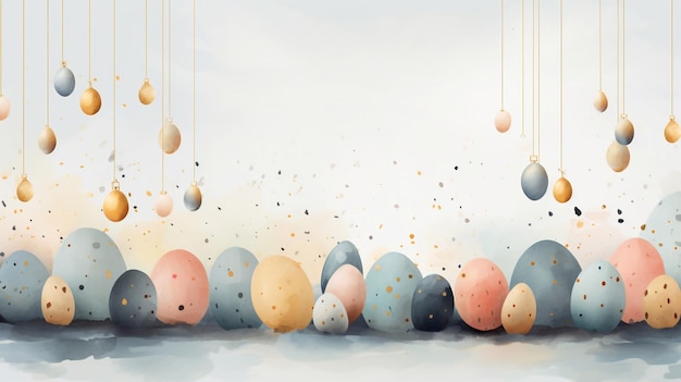 Happy Easter banner Trendy Easter design with hand drawn strokes and dots eggs in pastel colors