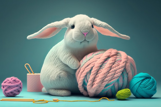 Happy Easter basket and many pastel color Easter eggs Generative AI