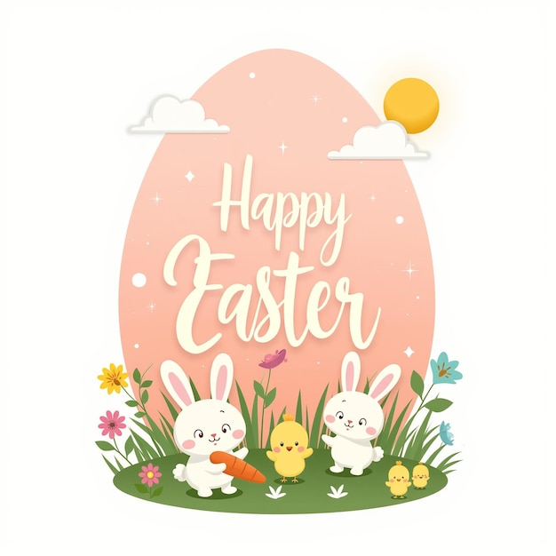 happy easter bunny and chick mockup