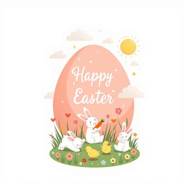 happy easter bunny and chick mockup
