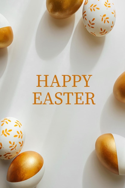 Happy Easter card gouden paaseieren op op witte achtergrond Vakantie concept